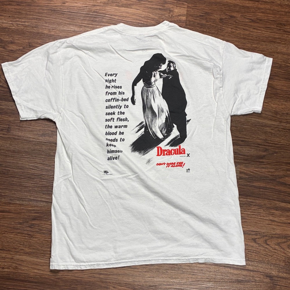 Hammer Dracula Horror Movie T-Shirt White Men's Large Embossed Graphic Tee